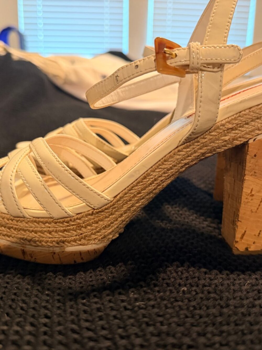 Prada Cream Patent Cork Jute Espadrille Wedges 40 - Picture 2 of 6